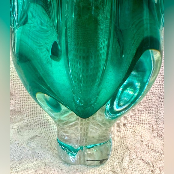 Sklo Union Chribska Glassworks 'Cats Head' Vase by Josef Hospodka Green & Amber - Picture 9 of 16